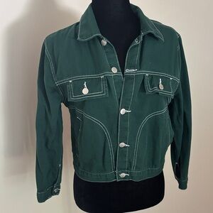 UNIF Green Jean Jacket Cropped Trucker Style